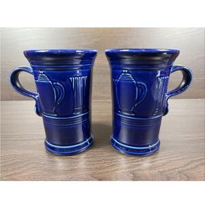 Beautiful Pair Fiesta Ware Homer Laughlin Cobalt Blue 21 Oz Cappuccino Mugs 6”